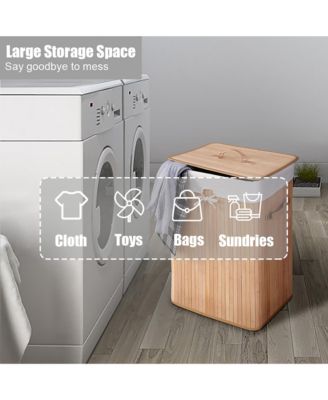 Rectangle Bamboo Hamper Laundry Basket Washing Cloth Bin Lid