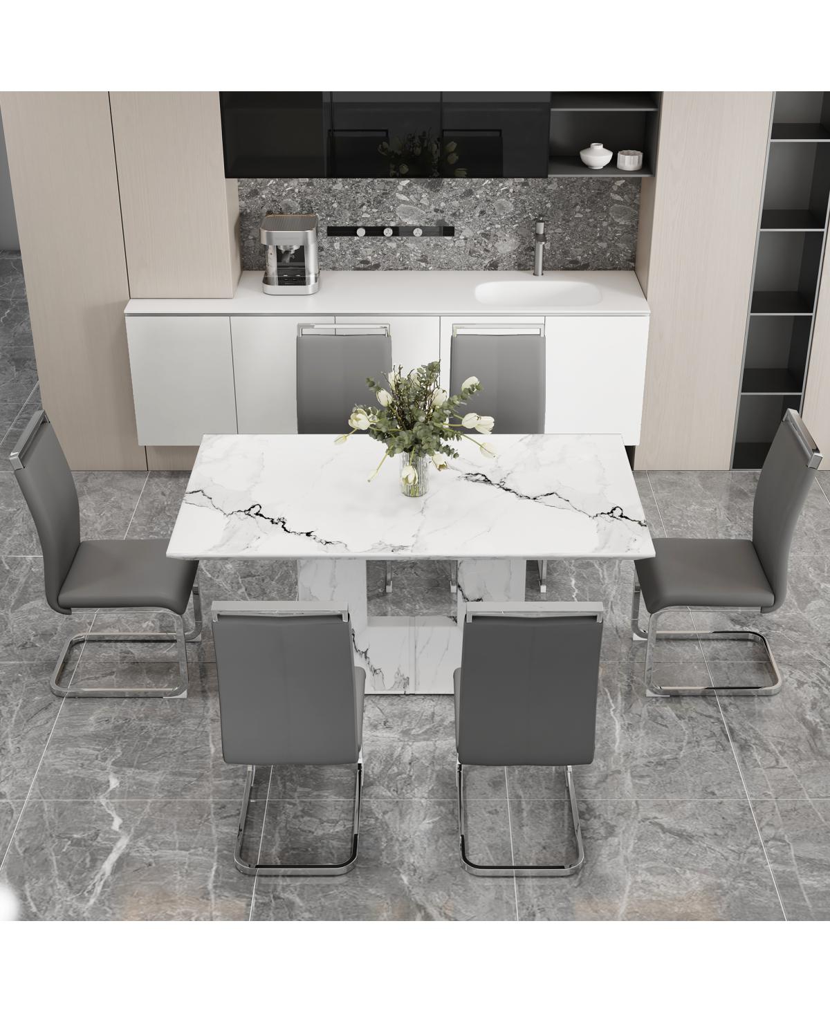Streamdale FurnitureMarble Dining Table Set with 6 High Back Chairs - White