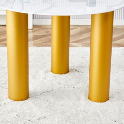 Streamdale 40" Round White Dining Table, Golden Legs