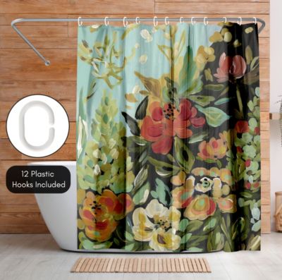 Warm Waves by PI Creative Art Floral Painted Shower Curtain, 71" x 74"