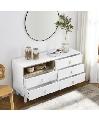 Multifunctional 5-drawer cabinet with leather handles