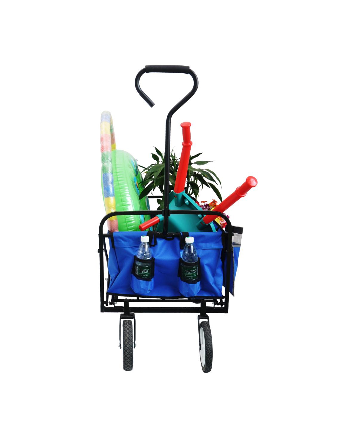 Streamdale Furniture Folding Wagon Garden Shopping Beach Cart (Blue) - Black+blue
