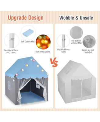 Kids Playhouse Tent Large Castle Fairy Tent Gift w/Star Lights Mat