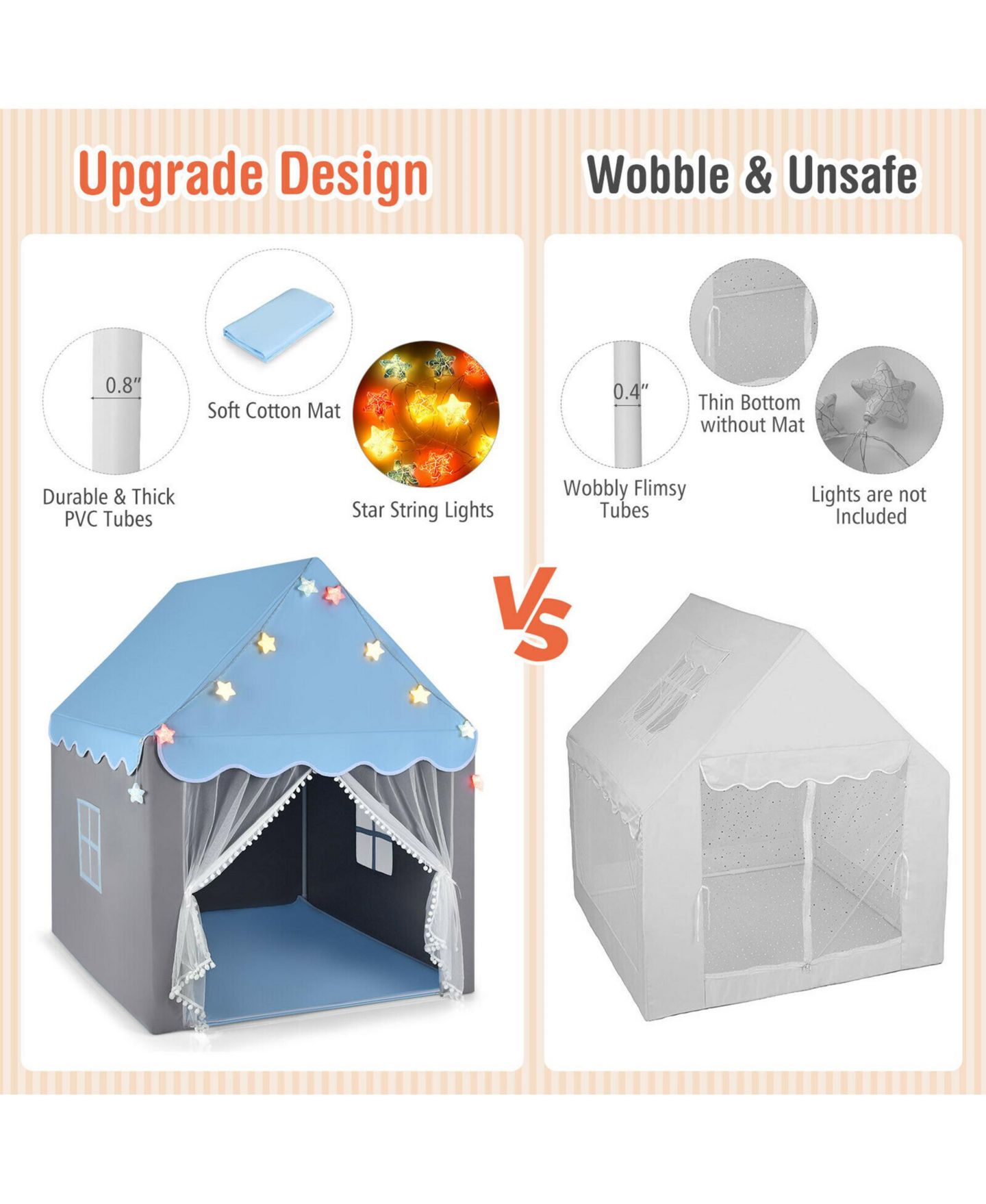 Детские игрушки Costway Castle Fairy Tent Star Lights 4-Piece Playhouse, Ages 3+, цвет: Синий — фото 5