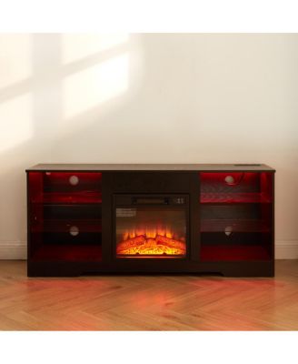 Modern Black Electric Fireplace TV Stand, 58" Width