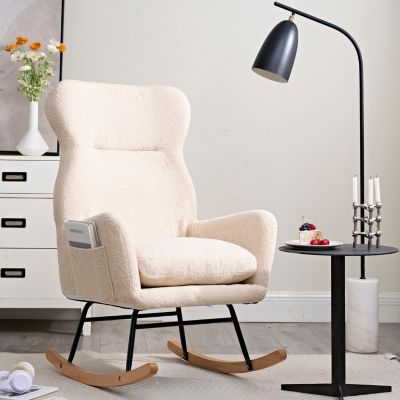 Modern High-Backed Rocking Sofa Chair in Teddy Material