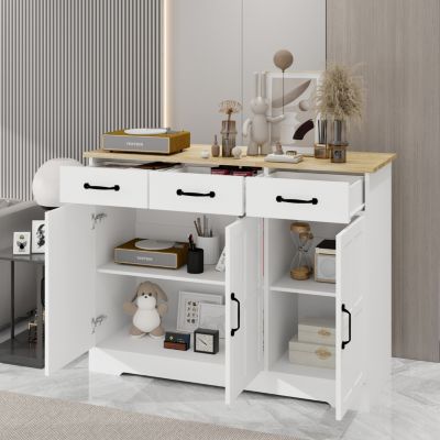 Streamdale White Farmhouse Buffet Cabinet with Drawers and Doors