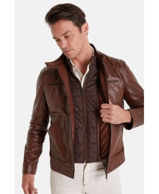 Men's Brown Leather Jacket, Elephant Brown