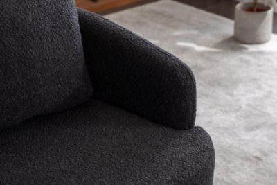 Black Boucle Swivel Accent Chair with Wood Base