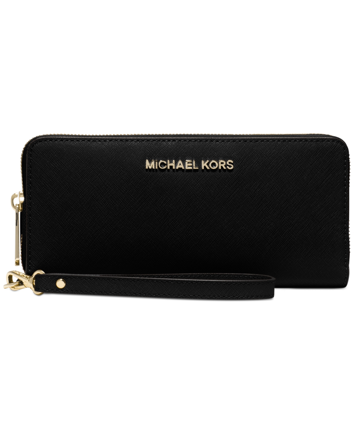 Michael Kors Jet Set Travel Continental Wallet In Black,gold