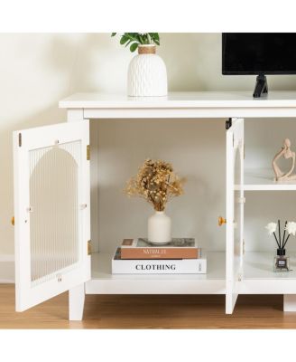  Antique White TV Cabinet with Glass Door