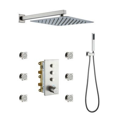 Wall Mount Thermostatic Shower System with 3 Functions and Body Jets
