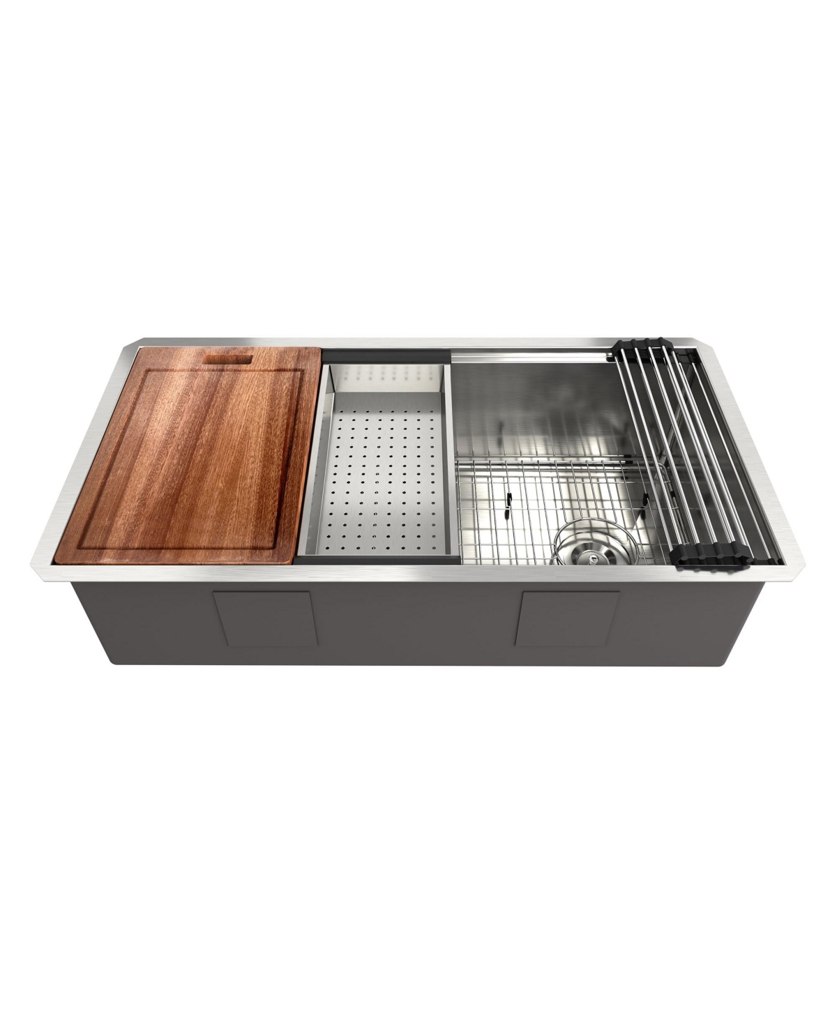 Mondawe Undermount 36-in x 19-Stainless Steel Single Bowl Workstation Kitchen Sink - brushed