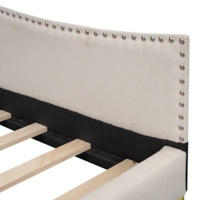 Full Size Upholstered Daybed With Headboard And Armrest, Support Legs