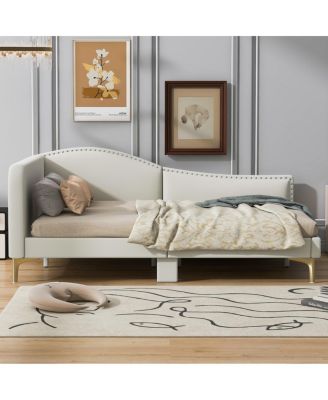 Full Size Upholstered Daybed With Headboard And Armrest, Support Legs