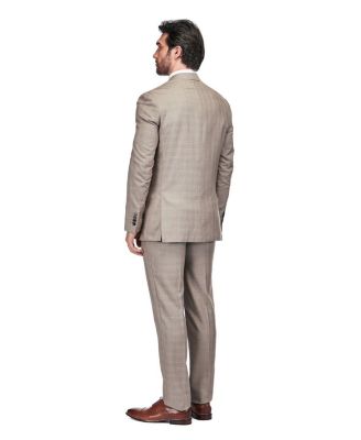 Men's 2 Piece Slim Fit Brown Check Double Breasted Suit