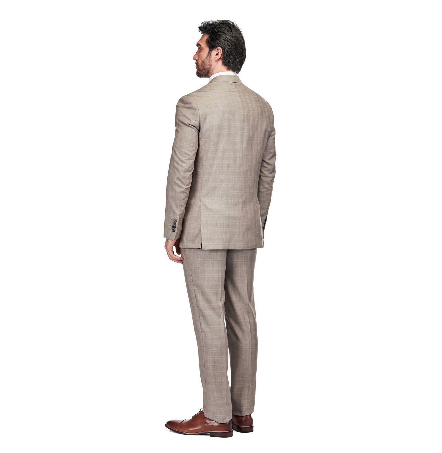 Men's 2 Piece Slim Fit Brown Check Double Breasted Suit