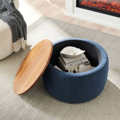Round Storage Ottoman, 2 In 1 Function, Work As End Table And Ottoman