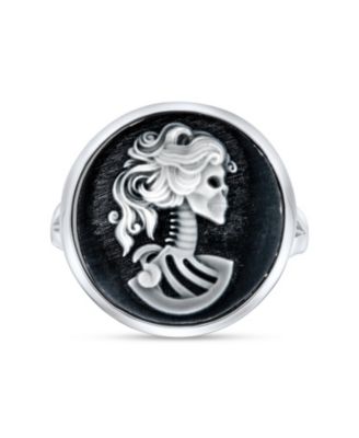  Black White Cameo Silver Ring Punk Rock Biker Jewelry Sterling
