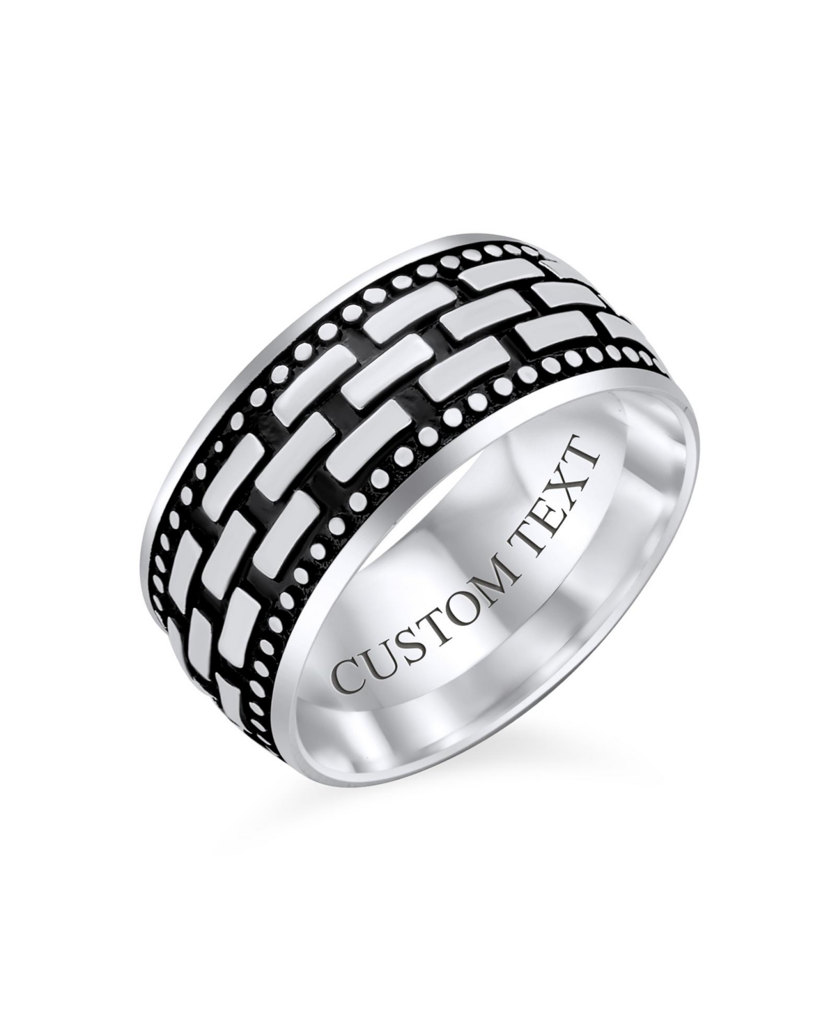 Bling Jewelry Classic Men's Jewelry Wide Brick Chain Ring Band Solid Blackened Oxidized Sterling Silver Beaded Edge