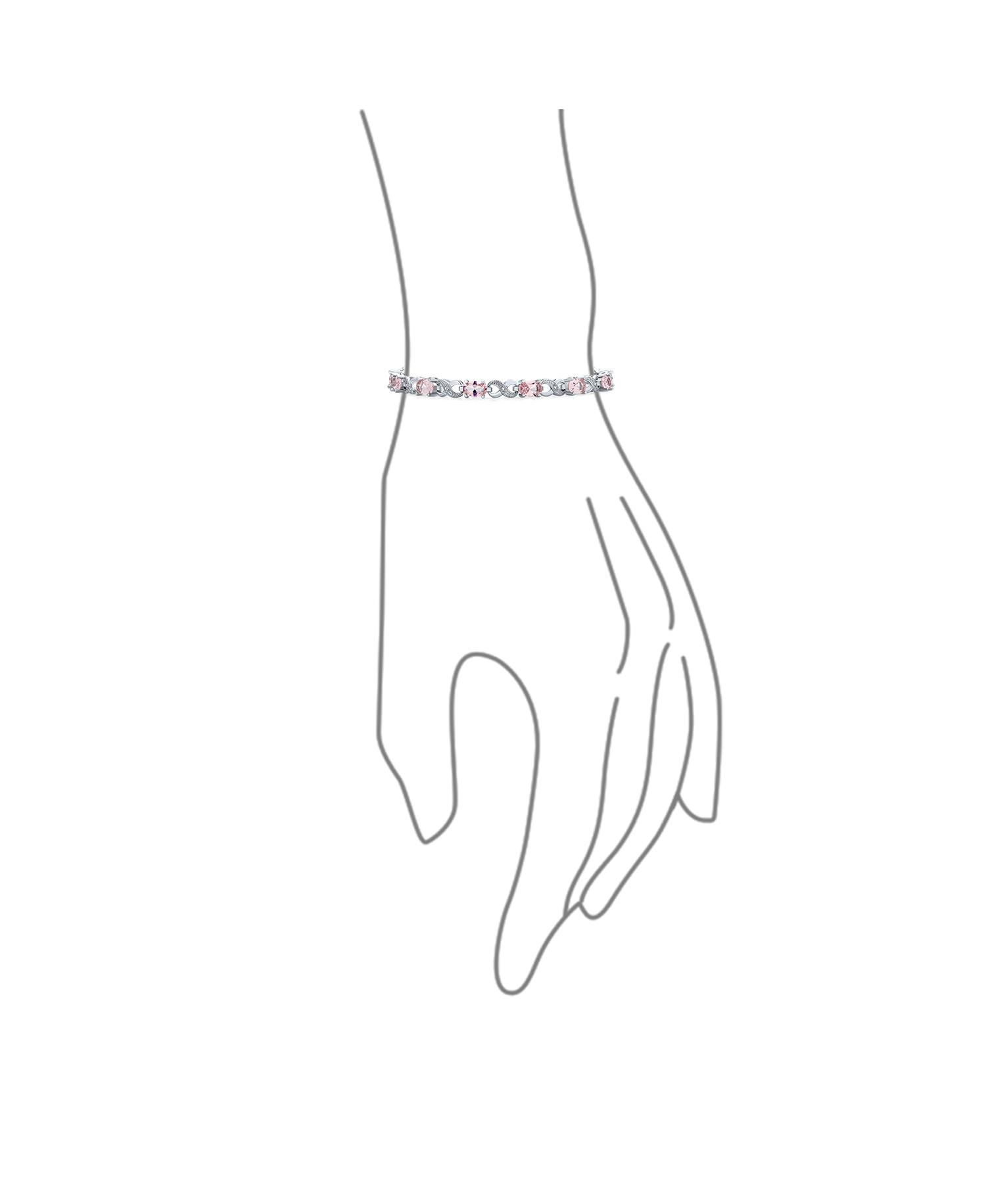 Birthstone Dark Pink Color CZ Oval Infinity Tennis Bracelet Silver Plated