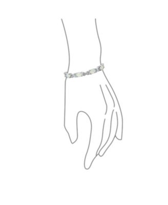 Iridescent Oval Figure 8 & White Created Opal Tennis Infinity Bolo Bracelet .925 Sterling Silver Rhodium Plated Adjustable Slide 7 Inch