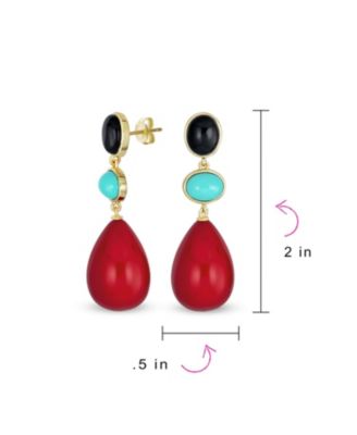 Unique Geometric dangling Teardrop Ball Teardrop Multi Shape Oval & 3 Multi-Tier Natural Gemstone Party Dangling Earrings for Women in 14K Yellow Gold Plated