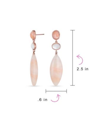 Unique Long White MOP Pastel Pink Natural Aventurine Rhombus Oval Shape 3 Tier Party Dangling Earrings Gold Plated