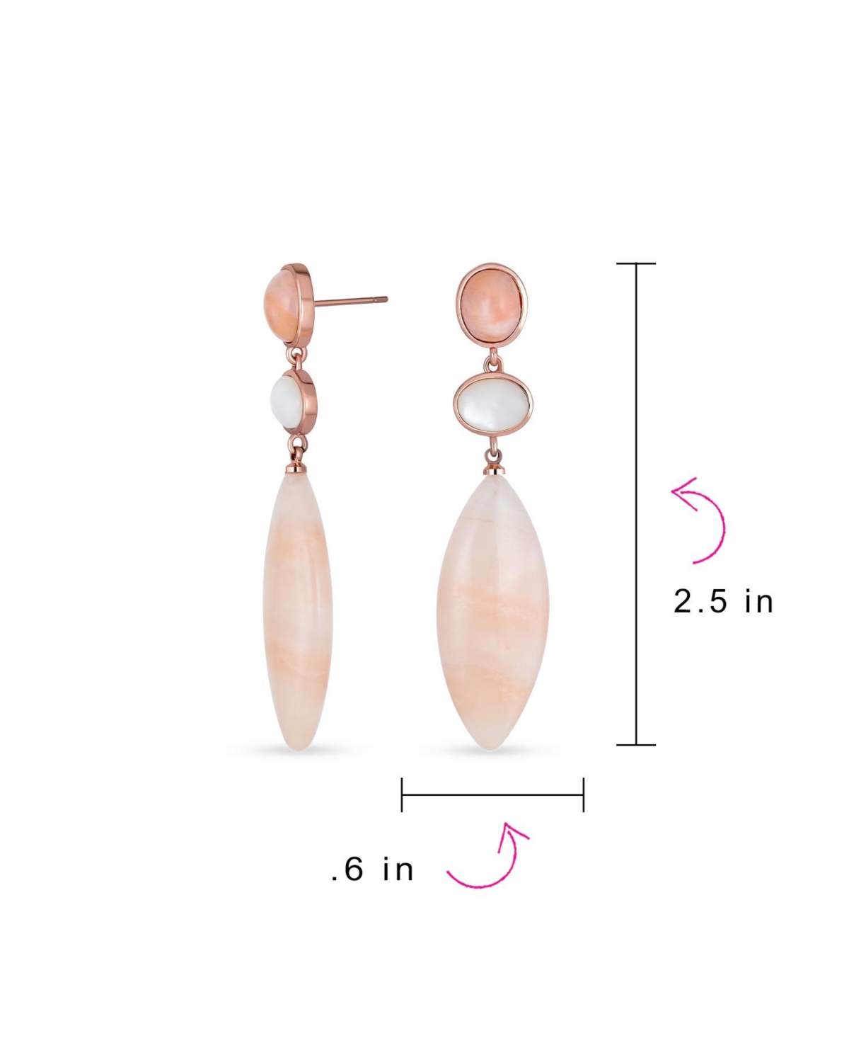 Bling Jewelry Unique Long White Mop Pastel Pink Natural Aventurine Rhombus Oval Shape 3 Tier Party Dangling Earrings Gold Plated