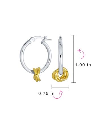 Twisted Side Charm Round Tube Thin Two Tone Love Knot Hoop Earrings Gold Plated Sterling Silver 1 Inch Diameter