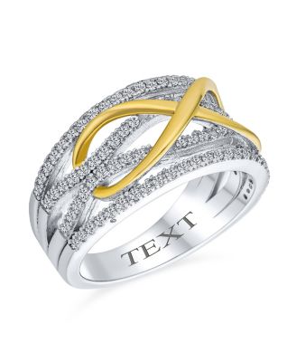 Two Tone Micro Pave CZ Wide Statement Infinity Ring Gold Plated Silver