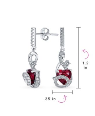 Cubic Zirconia Infinity Swirl CZ Accent CZ Red Heart Dangling Earrings Sterling Silver
