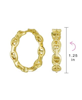 Classic Round Paper Clip Link Open Anchor Puff Mariner Chain Link Hoop Earrings Silver Gold Plated 1.25 Inch
