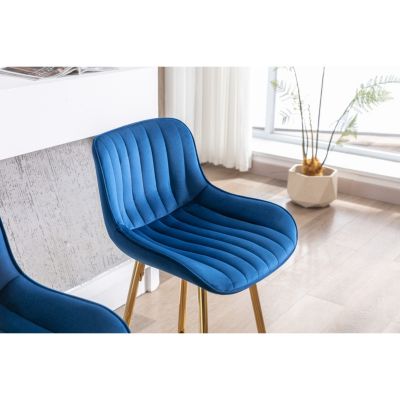 Set of 2 Velvet Chrome Footrest Counter Stools