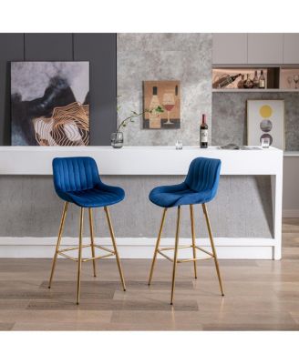 Set of 2 Velvet Chrome Footrest Counter Stools