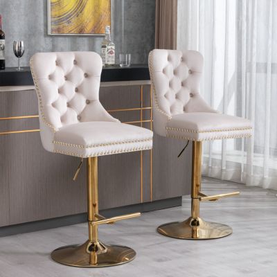 Streamdale Golden Velvet Swivel Barstools with Adjustable Height