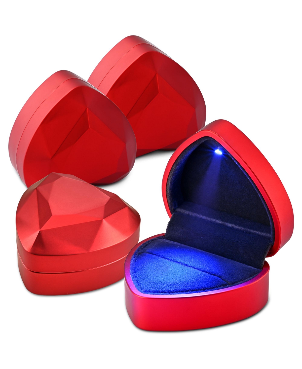Heart Shape Led Ring Box Jewelry Wedding Engagement Proposal Light Case 4 Pack - Red