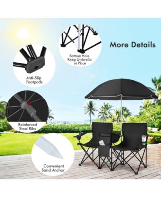 Portable Folding Picnic Double Chair With Umbrella