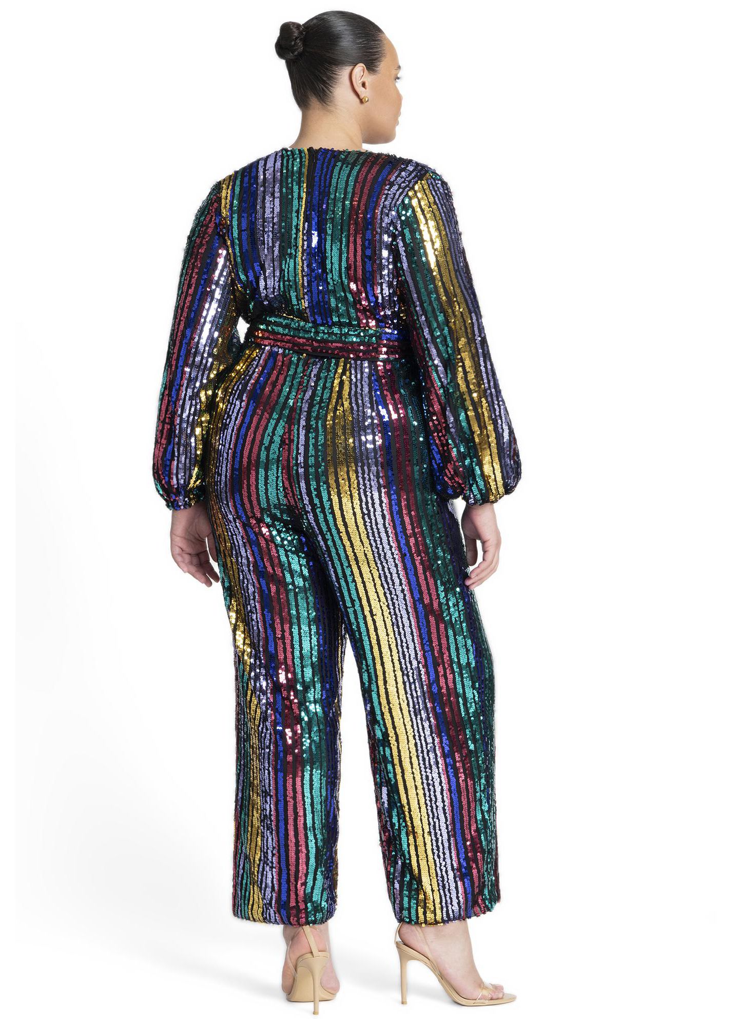 Женский комбинезон ELOQUII Multicolor Stripe Sequin Jumpsuit, цвет: Разноцветный — фото 2