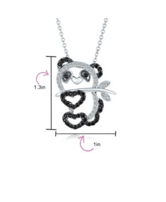 Whimsical Cute Zoo Animal Black White Cubic Zirconia Pave CZ Open Panda Bear Pendant Necklace Rhodium Plated Brass