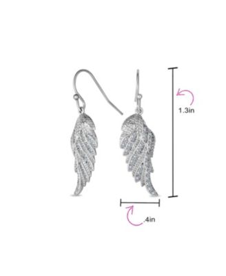 Heavenly Spiritual Symbol Cubic Zirconia Pave CZ Guardian Angel Wing Feather Lever back Dangle Earrings Sterling Silver French Wire