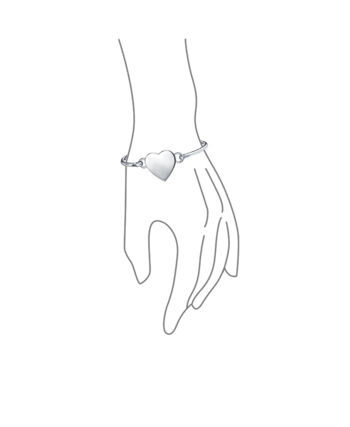 Bling Jewelry Sterling Silver Heart Bangle Bracelet Polished Finish Solid Strong