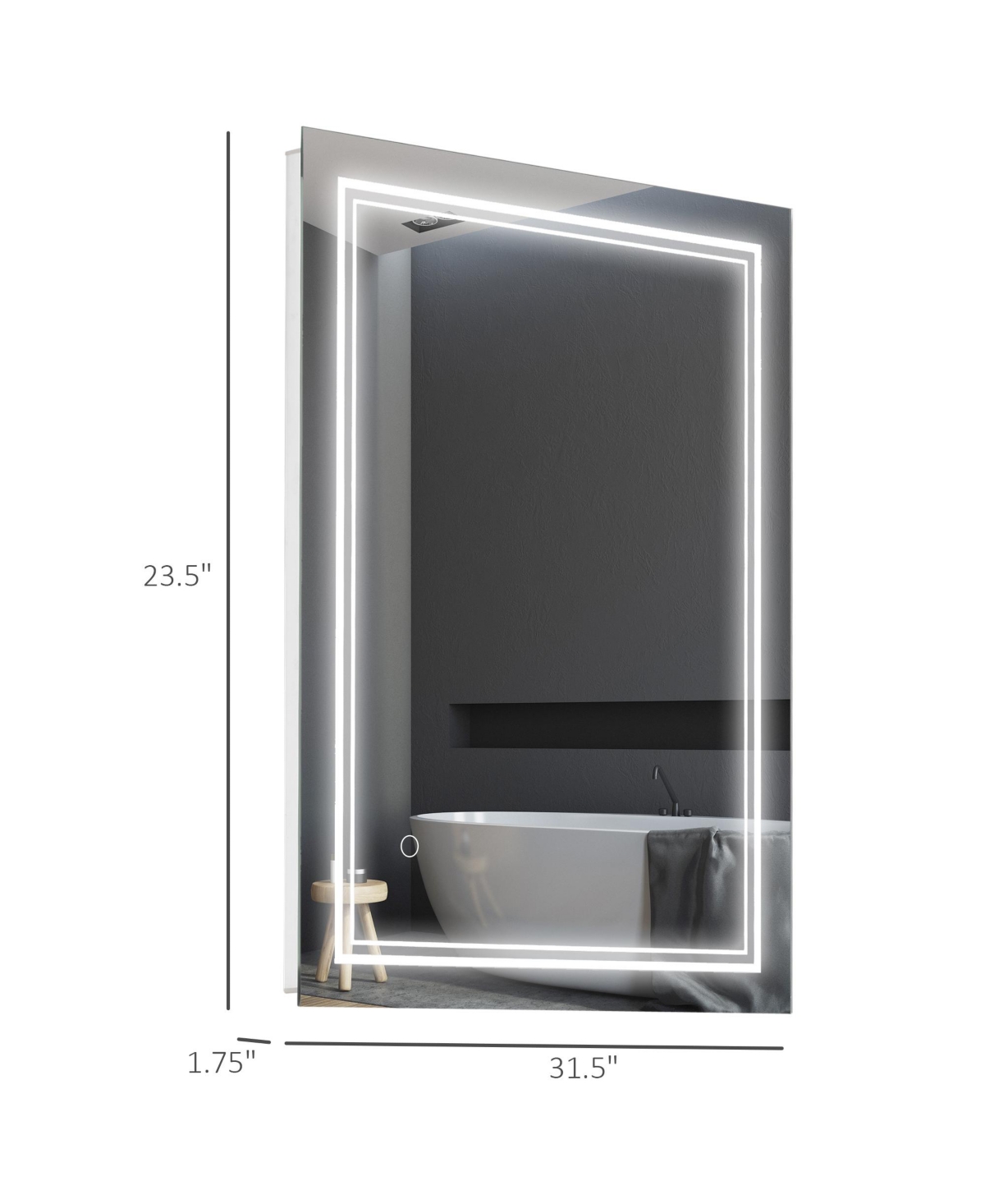Kleankin Wall Mount Led Light Bathroom Mirror with Smart Touch Button
