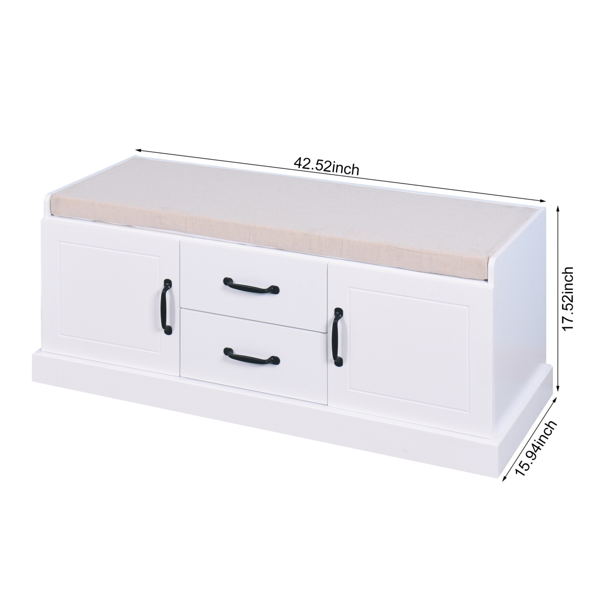 Streamdale Furniture Wooden Entryway Shoe Cabinet With 2 Drawers And 2 Doors Living Room Storage Bench WithCushion - White