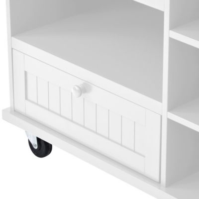 Solid Wood Kitchen Island Cart with Storage & Locking Wheels - White