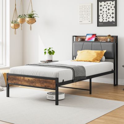 Streamdale Twin Size Bed Frame with Storage Headboard