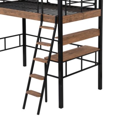 Metal Twin Size Loft Bed with Built-In Desk, Storage Shelf and Ladder