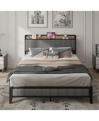 Streamdale Grey Upholstered Bed Frame with Charging Station