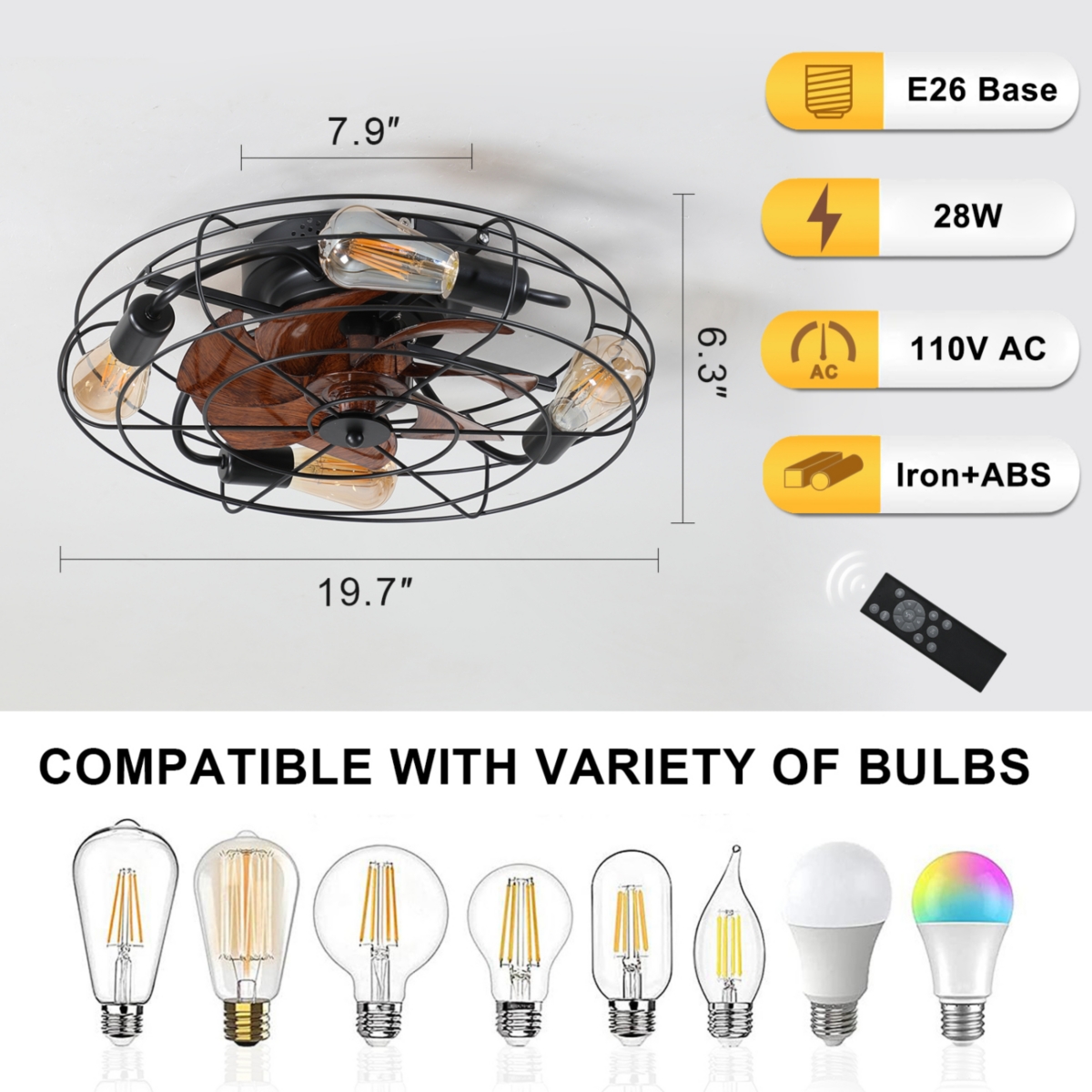 Streamdale Modern Low Profile Caged Ceiling Fan With Light