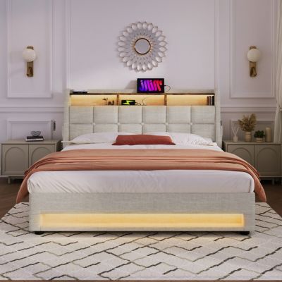 Streamdale Hydraulic Storage Full Size Platform Bed with LED & USB